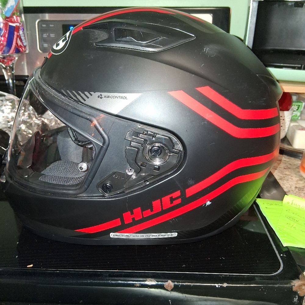 HJC Matte Black and Red Full-Face Helmet